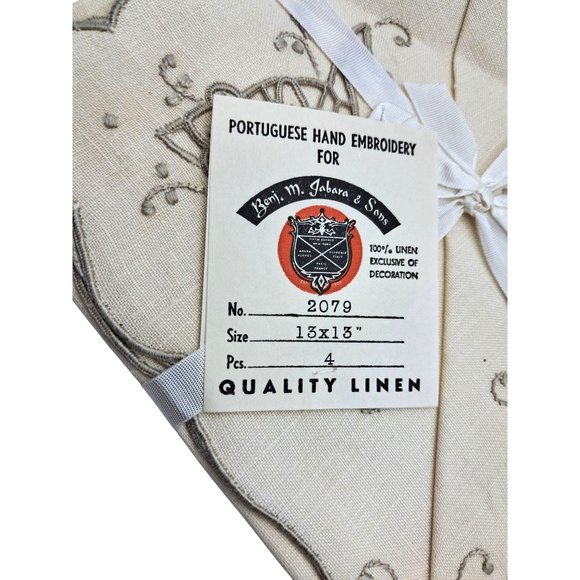 Vintage Portugese Tablecloth Napkins Linen Embroidered Square Set Dining Kitchen - Picture 7 of 8